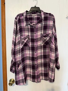 Women’s Purple Plaid Shirt, Size 2X
